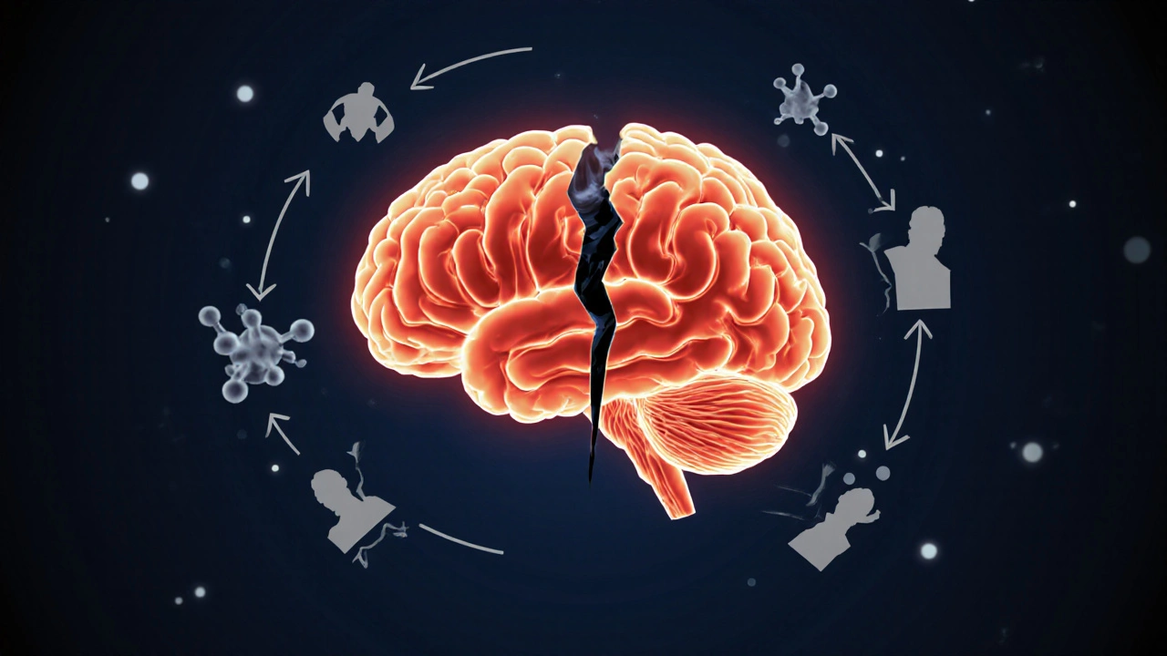 Průřez lidského mozku s rozděleným REM spánkem a alkoholem vstříknutým do oblasti spánku.